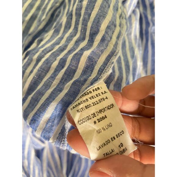 Beatriz Camacho Womens Jumpsuit Size 8 Blue Striped Linen Wide Leg Lagenlook - Picture 5 of 9